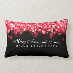 Coussin Rectangle Lumières rouges de faveur élégante de mariage