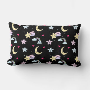 Coussin Rectangle Lune, étoiles et nuages Motif sur noir