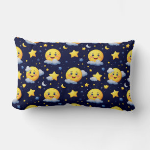 Coussin Rectangle Lune souriante et étoiles avec des nuages dans le