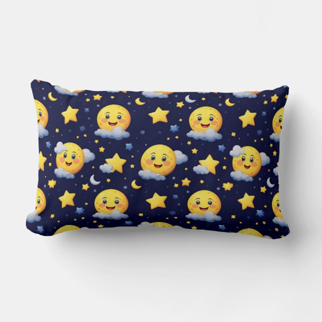 Coussin Rectangle Lune souriante et étoiles avec des nuages dans le  (Recto)