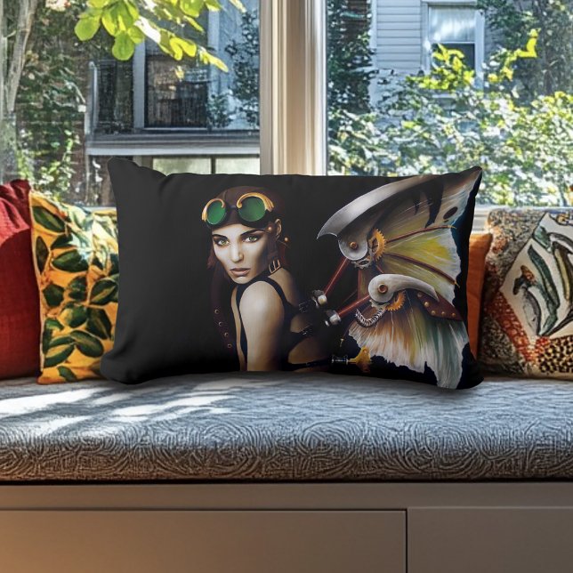 Coussin Rectangle Lunettes à ailes de fée mécaniques Steampunk (Créateur téléchargé)