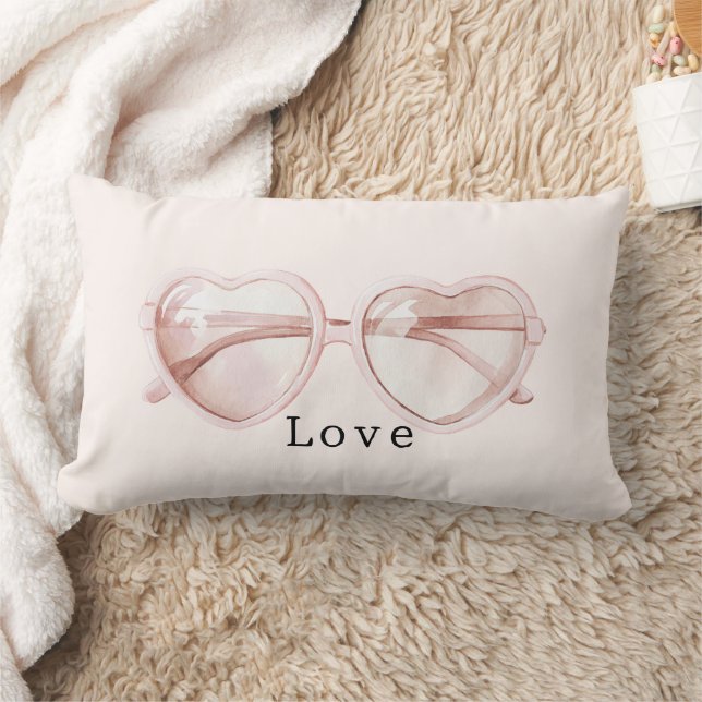 Coussin Rectangle Lunettes d'amour à coeur rose (Couverture)