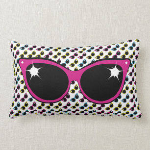 Coussin Rectangle Lunettes de soleil de chat Retro Motif avec rose