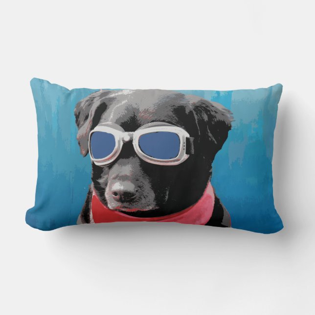 Coussin Rectangle Lunettes rouges de bleu de Bandana de chien de (Recto)