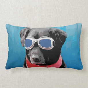 Coussin Rectangle Lunettes rouges de bleu de Bandana de chien de