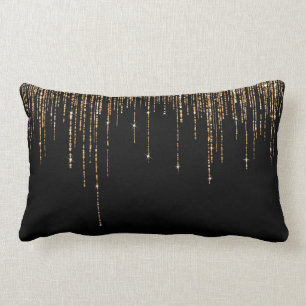 Coussin Rectangle Luxe Chic Black Gold Fringe Parties scintillant ét