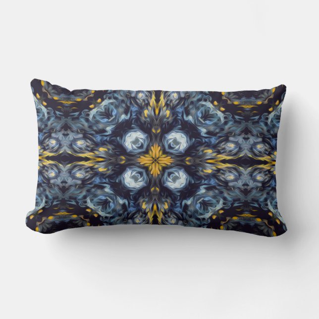 Coussin Rectangle Luxe, élégant, bleu marine, vintage, détail jaune (Recto)