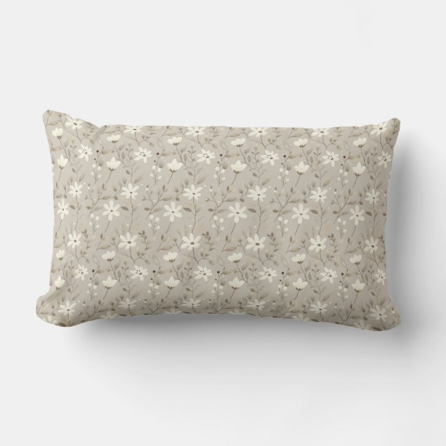 Coussin Rectangle Luxe Floral Beige, Crème, Gris Clair Design (Recto)