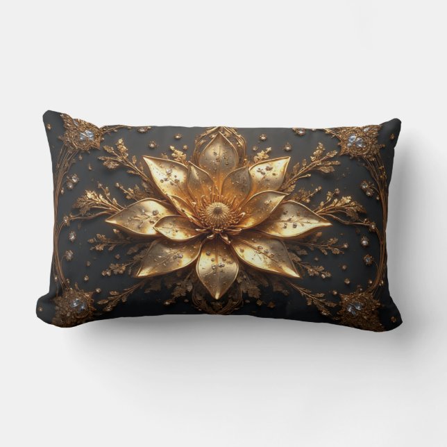 Coussin Rectangle Luxurious Gold Flower (Recto)