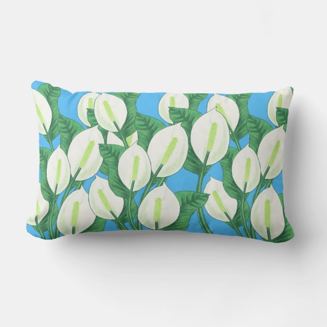 Coussin Rectangle Lys blancs sur arrière - plan bleu pâle (Recto)
