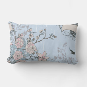 Coussin Rectangle Lys rose asiatique et Roses en bleu