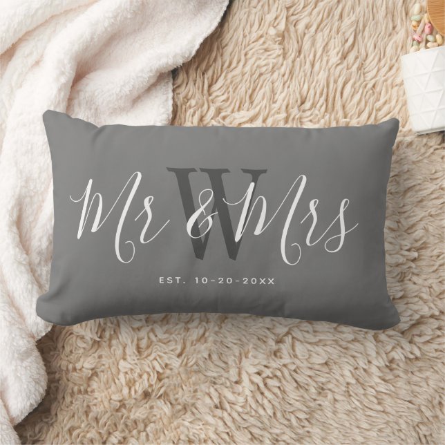 Coussin Rectangle M. Et Mme Modern Grey White Garde Monogramme (Couverture)