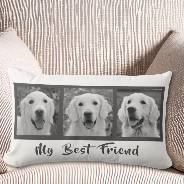 Coussin Rectangle Ma meilleure amie Photo grise et blanche (Créateur téléchargé)