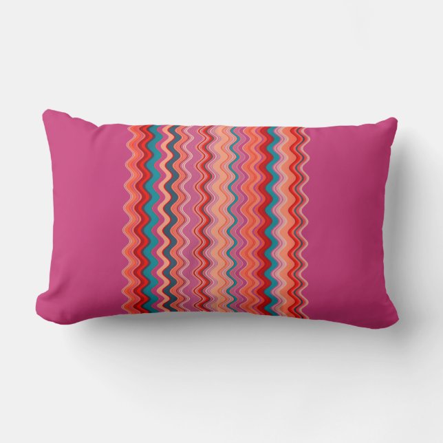 Coussin Rectangle Magenta Coral Saumon Orange Blue Wavy Zigzag (Recto)