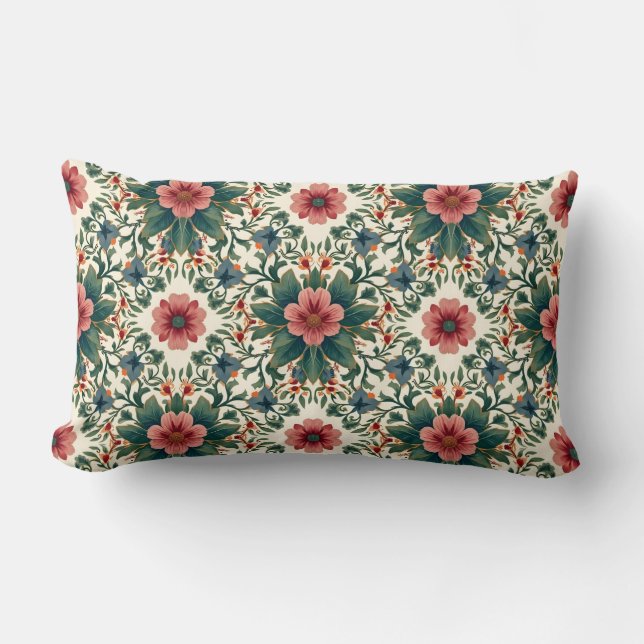 Coussin Rectangle Magie des fleurs boho - dans des nuances de vert e (Recto)