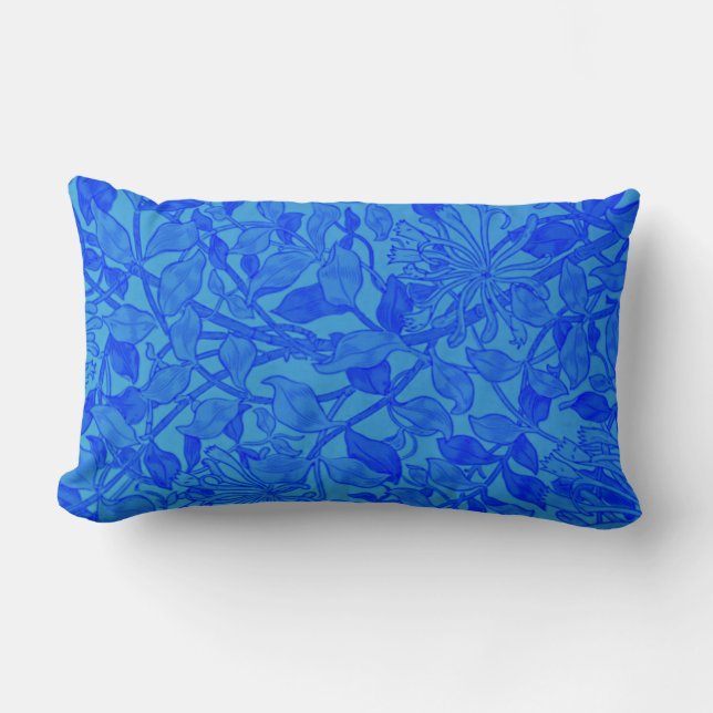 Coussin Rectangle Magnifique motif de chèvrefeuille bleu par W. Morr (Recto)