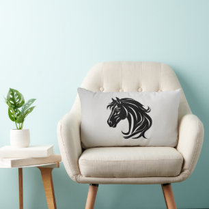 Coussin Rectangle Magnifique tête de cheval noir argent 
