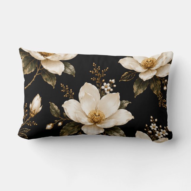 Coussin Rectangle Magnolia Floral Luxueux Motif Sans Couture Artwork (Verso)