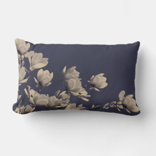 Coussin Rectangle Magnolias du sud et bleu de minuit