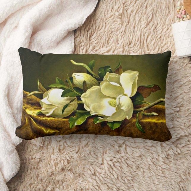 Coussin Rectangle Magnolias sur le tissu en velours or (Couverture)