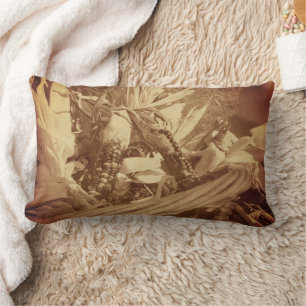 Coussin Rectangle Maïs indien dans un panier aspect vintage automne 