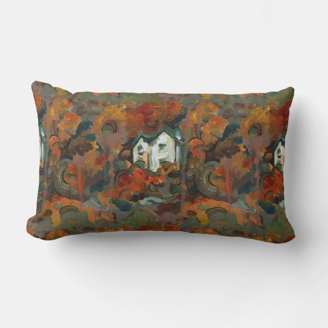 Coussin Rectangle Maison Blanche et arbres d'automne (Recto)