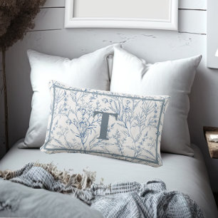 Coussin Rectangle Maison Bleue Blanc Floral Monogramme