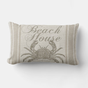 Coussin Rectangle Maison de plage crabe rivage côtier vintage