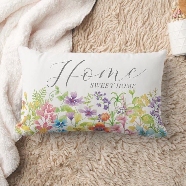 Coussin Rectangle Maison Douce Maison Fleurs Sauvages Aquarelle Mign (Couverture)