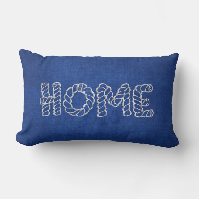 Coussin Rectangle maison en corde design sur bleu (Recto)