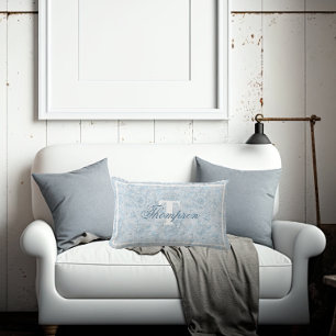 Coussin Rectangle Maison Française Dusty Blue Floral Monogramme