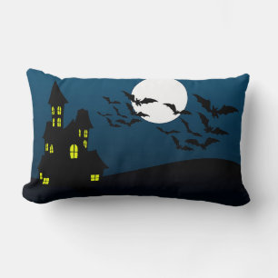 Coussin Rectangle Maison hantée avec citrouilles Jack-O'-Lantern