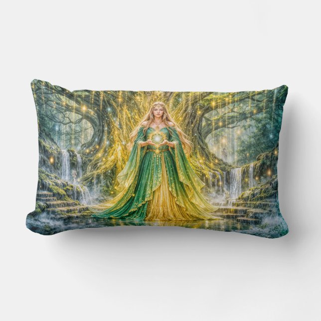 Coussin Rectangle Maîtresse sous l'Arbre Mondial Fantastique Enchant (Recto)
