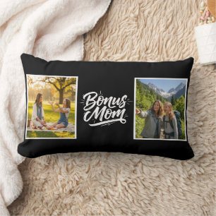 Coussin Rectangle Maman Bonus Brush Script Deux Photo Noir et Blanc