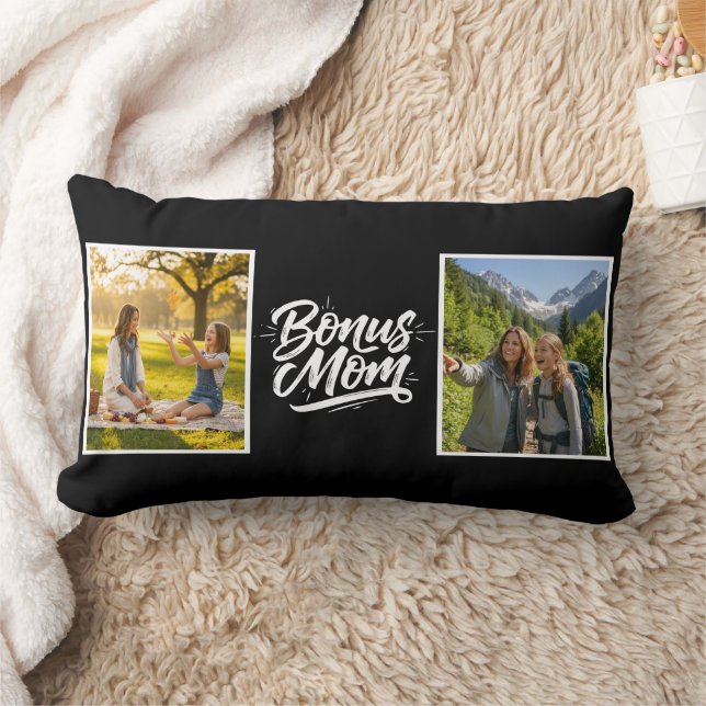 Coussin Rectangle Maman Bonus Brush Script Deux Photo Noir et Blanc (Couverture)