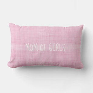 Coussin Rectangle MAMAN DE FILLES Tissu Lin Rose Déco Cœur Douce Mèr