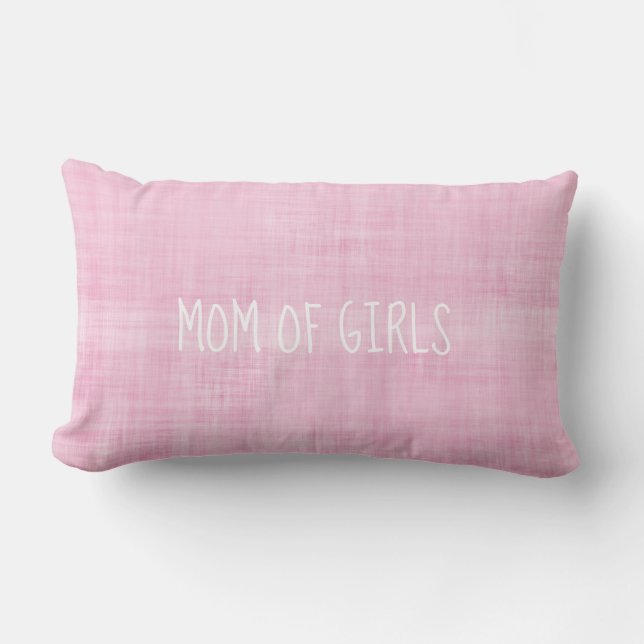 Coussin Rectangle MAMAN DE FILLES Tissu Lin Rose Déco Mère Douce (Recto)