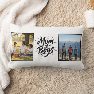 Coussin Rectangle Maman de garçons Script Brossé Double Photo Minima