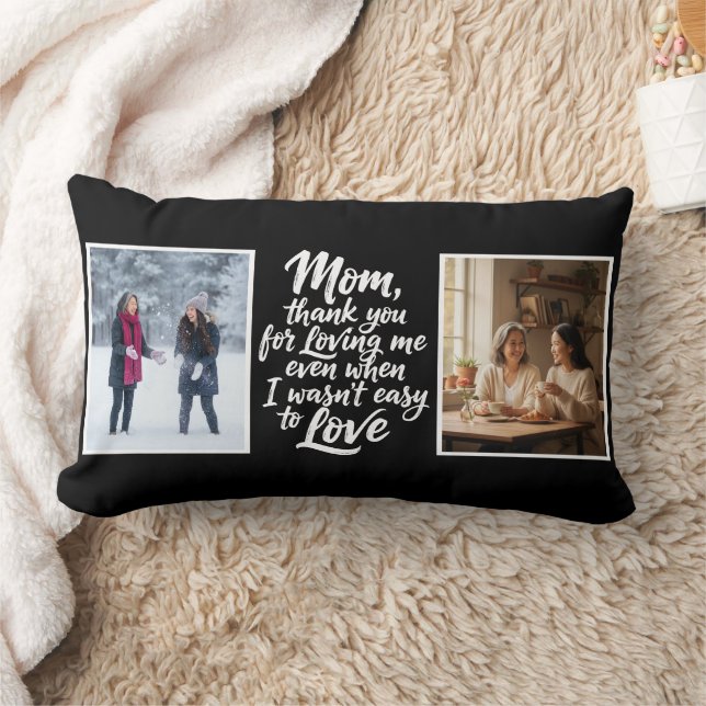 Coussin Rectangle Maman Merci De M'aimer Brosse Script 2Photo Noir (Couverture)