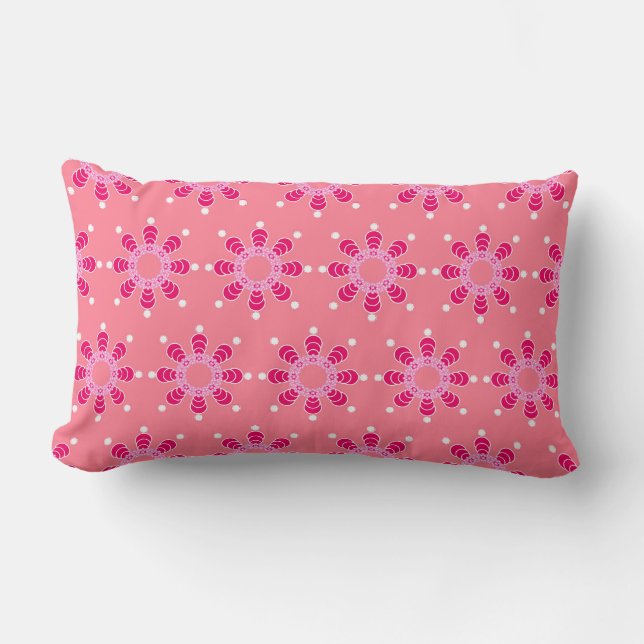 Coussin Rectangle Mandala, Coral Pink et Magenta en huit points (Recto)