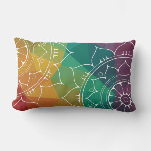 Coussin Rectangle Mandala fleur orientale, arc-en-ciel géométrique m
