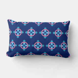 Coussin Rectangle Mandala, Indigo Blue, Turquoise & Rose en quatre p