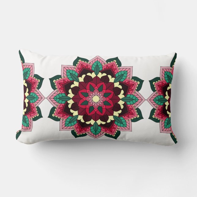 Coussin Rectangle Mandala Motif 02 en rose profond (Recto)