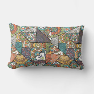 Coussin Rectangle Mandala Motif en Patchwork Quilt Design (marron)