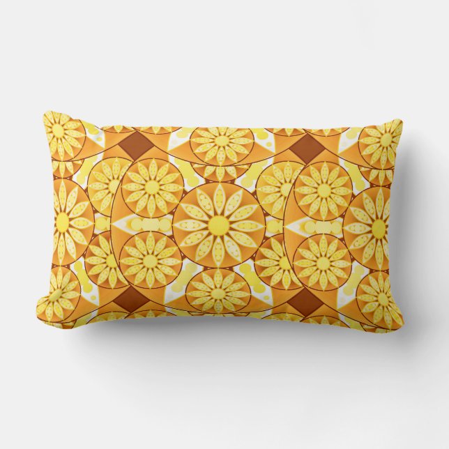 Coussin Rectangle Mandala motif, jaune, or et brun (Recto)
