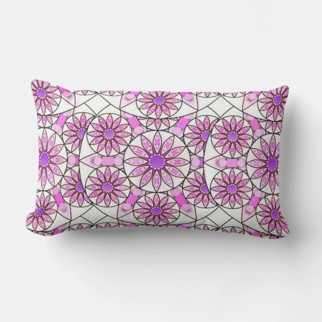 Coussin Rectangle Mandala, motif, lavande, rose, rose chaud, blanc (Recto)
