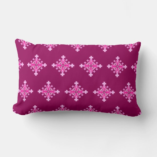 Coussin Rectangle Mandala Motif, rose pâle et prune à quatre points (Recto)