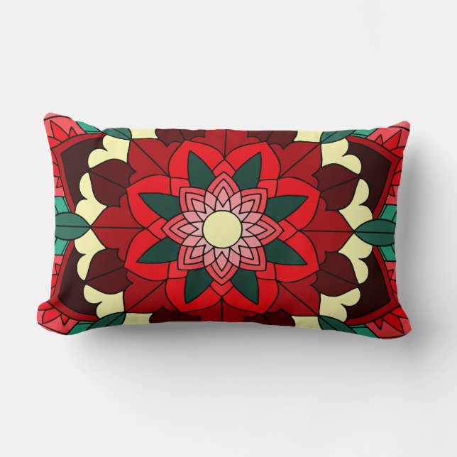 Coussin Rectangle Mandala Pattern 02 in red Lumbar Cushion (Recto)