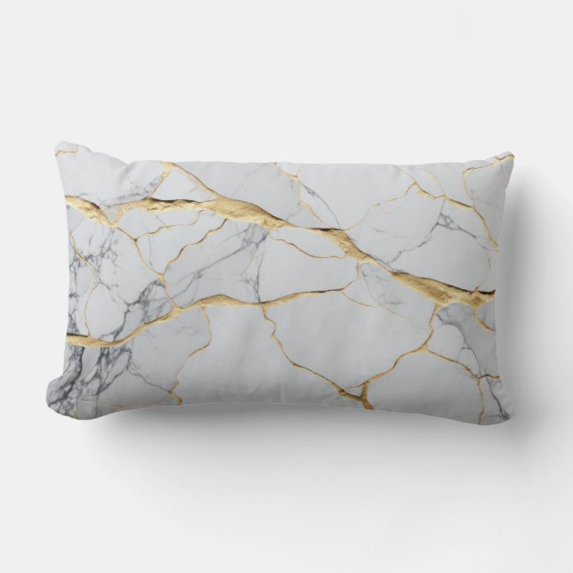 Coussin Rectangle Marbre blanc et or (Recto)