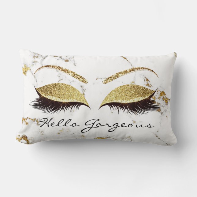 Coussin Rectangle Marbre blanc Gold Makeup Lashes Hello Gorgey (Recto)